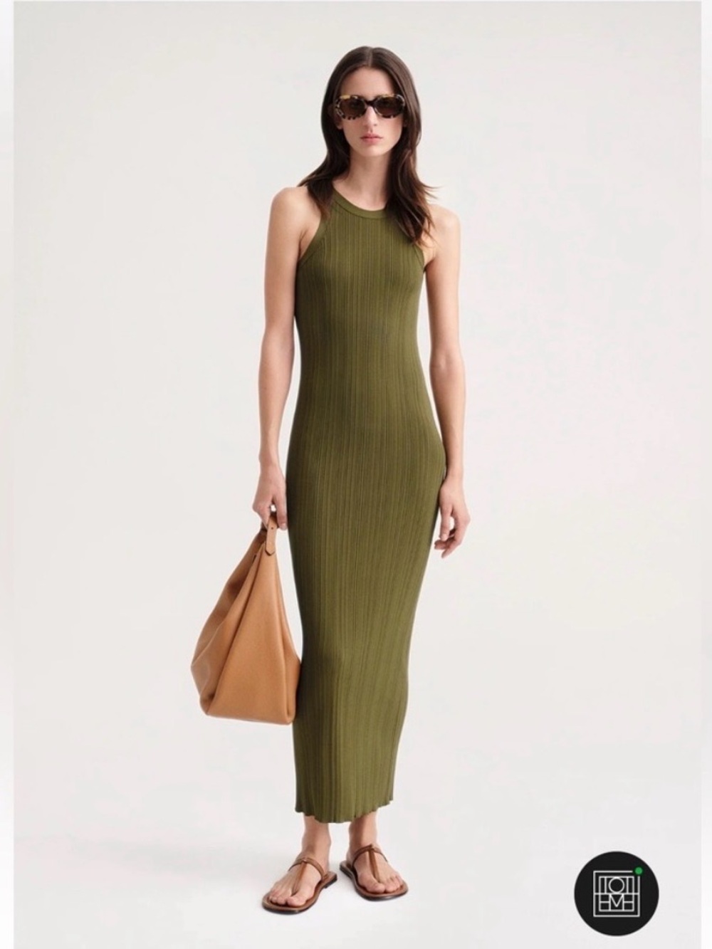 Toteme Seamless Rib Tank Dress in olive